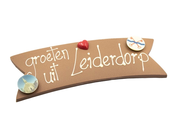 Chocolade boodschap "Groeten Leiderdorp"