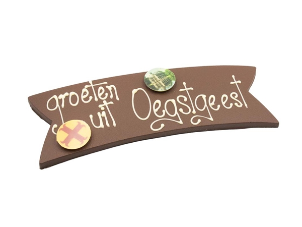 Chocolade boodschap "Groeten Oegstgeest"